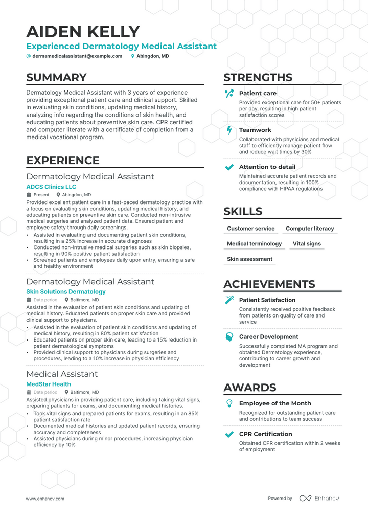 dermatology medical assistant resume example
