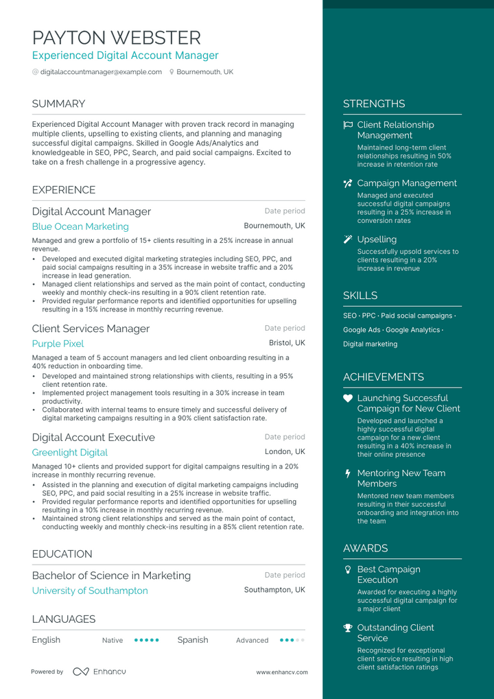 digital account manager resume example