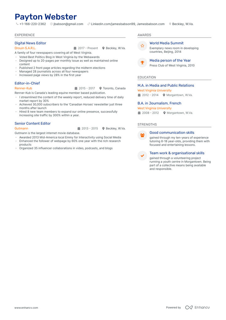 editor resume example