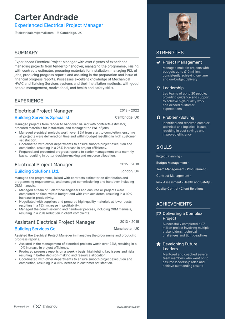 electrical project manager resume example