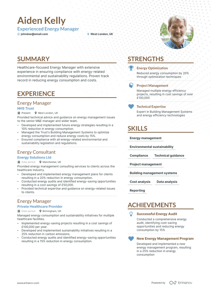 energy manager resume example