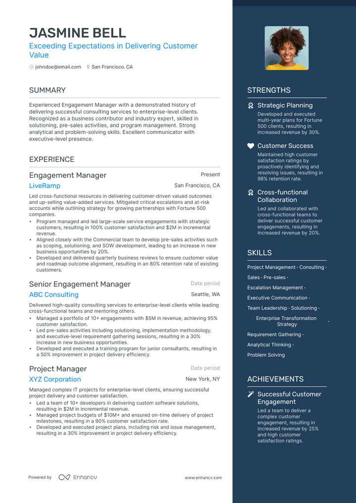 engagement manager resume example