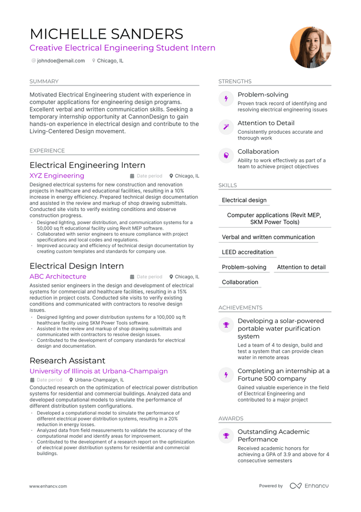 engineering student resume example