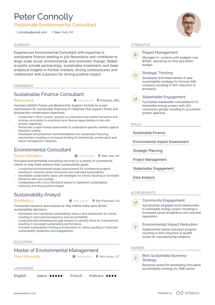 environmental consultant resume example