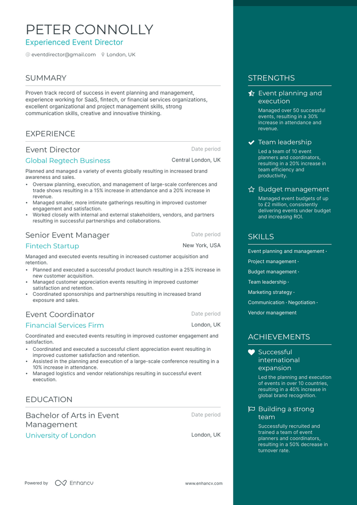 event director resume example