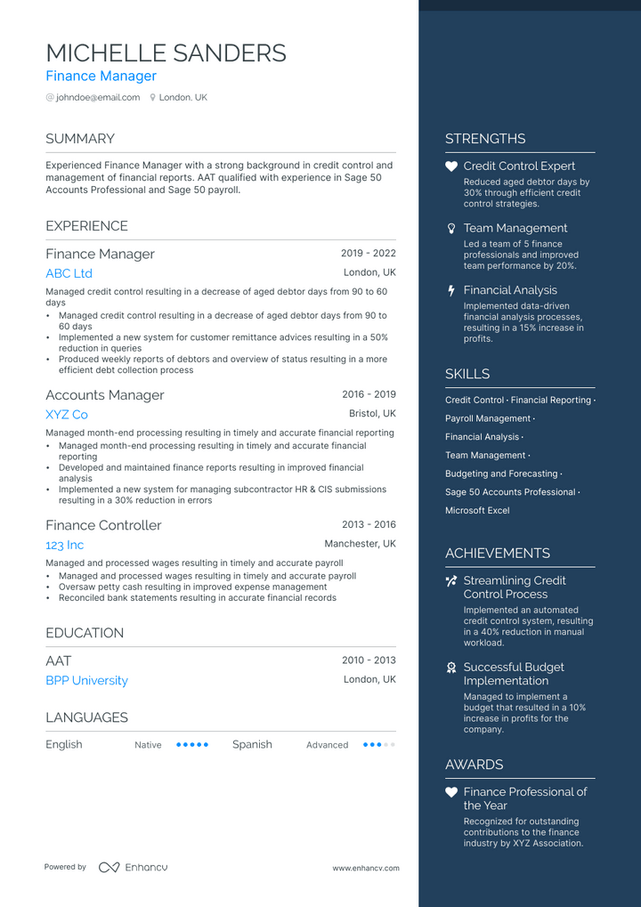 finance manager resume example