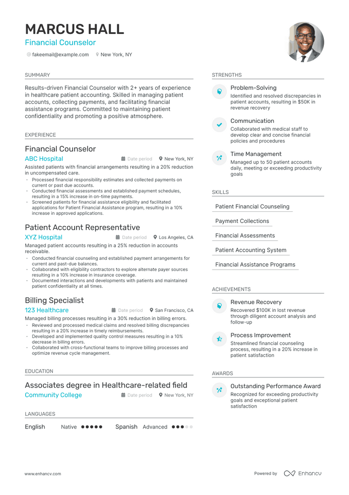financial counselor resume example
