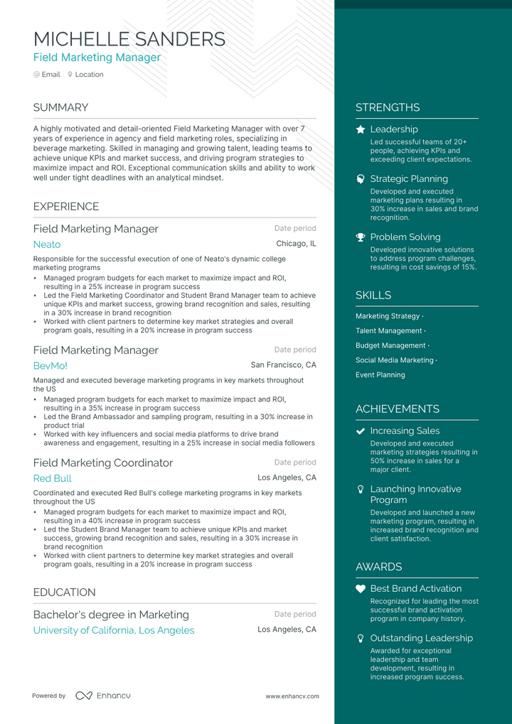 field marketing manager resume example