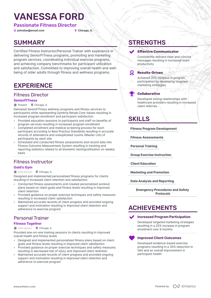 fitness director resume example