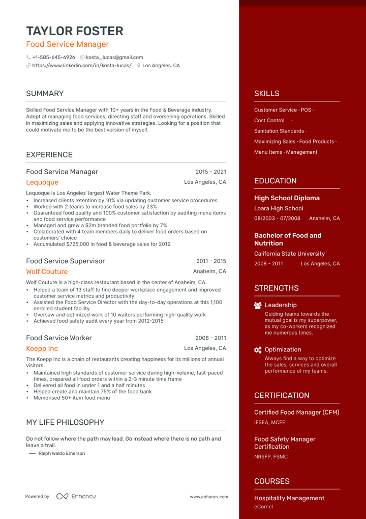 5 Food Service Resume Examples & Guide for 2023