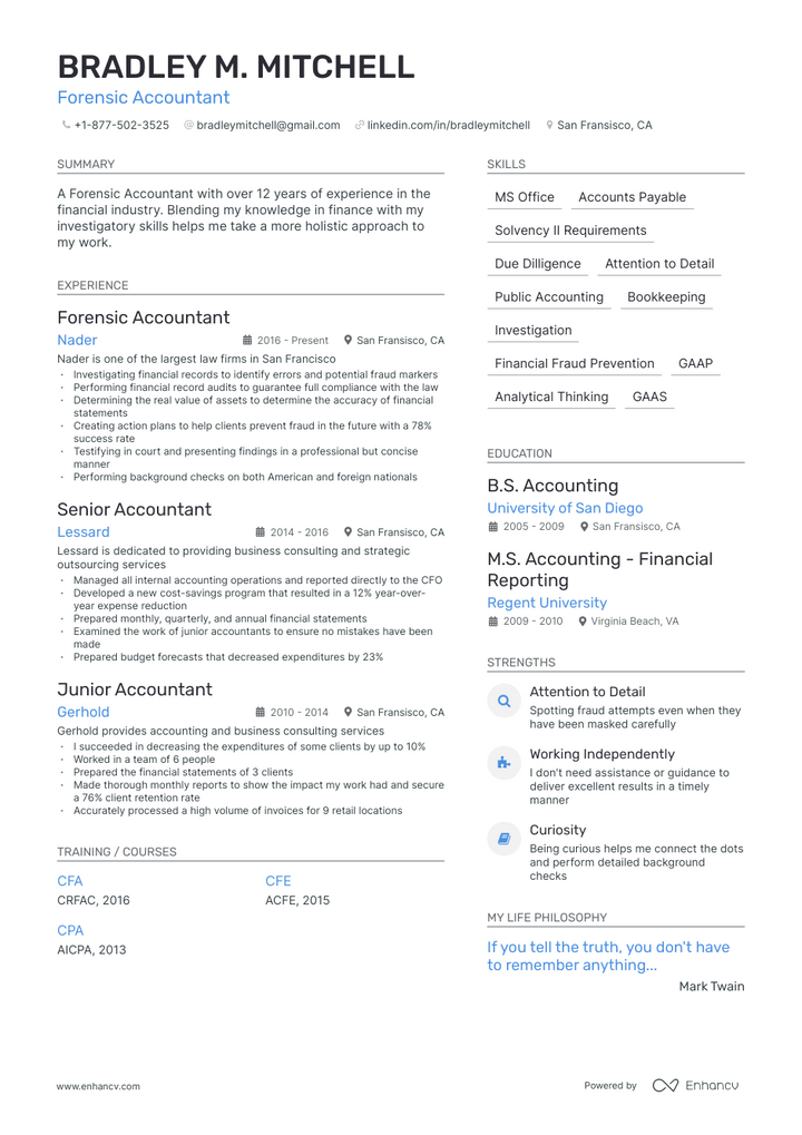 forensic accounting resume example