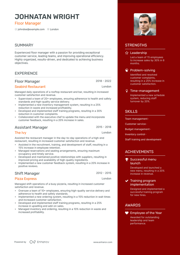 floor manager resume example