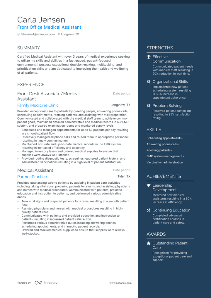 front office medical assistant resume example