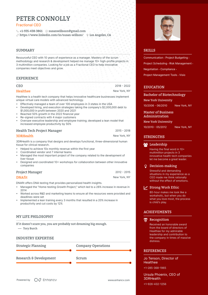 fractional ceo resume example