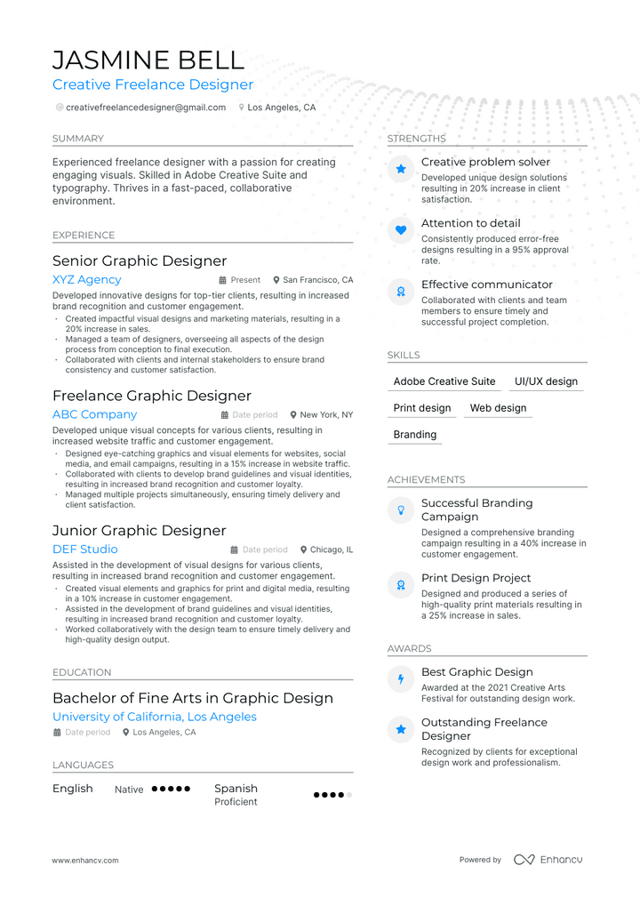 freelance designer resume example