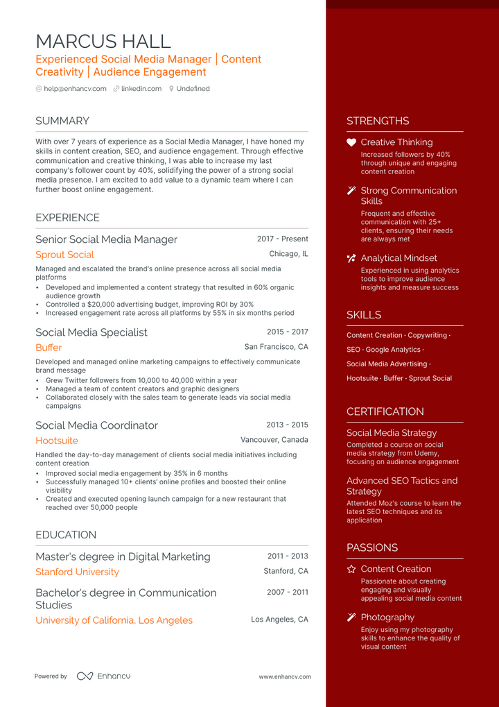 5 Freelance Social Media Manager Resume Examples & Guide for 2023