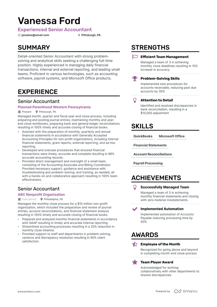 full cycle accounting resume example