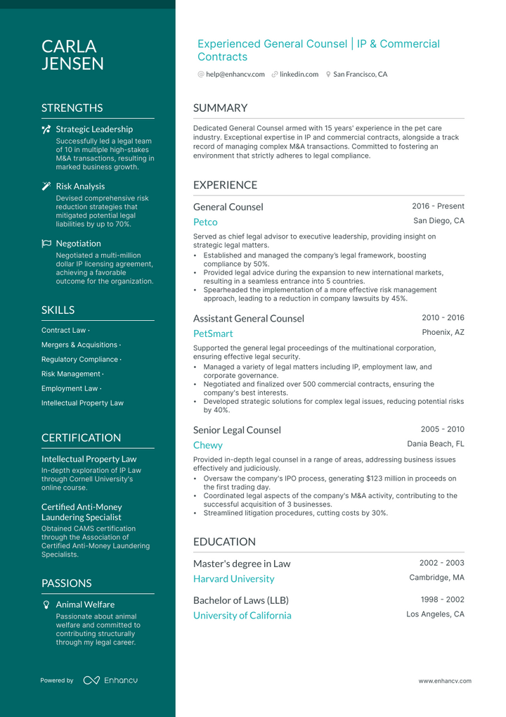 5 General Counsel Resume Examples & Guide for 2023