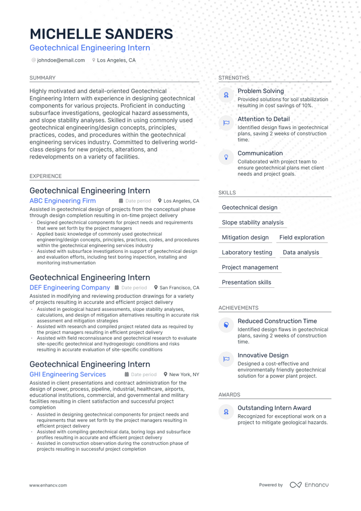 geotechnical engineering resume example