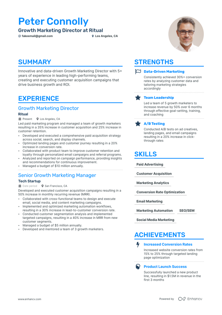 growth marketing resume example