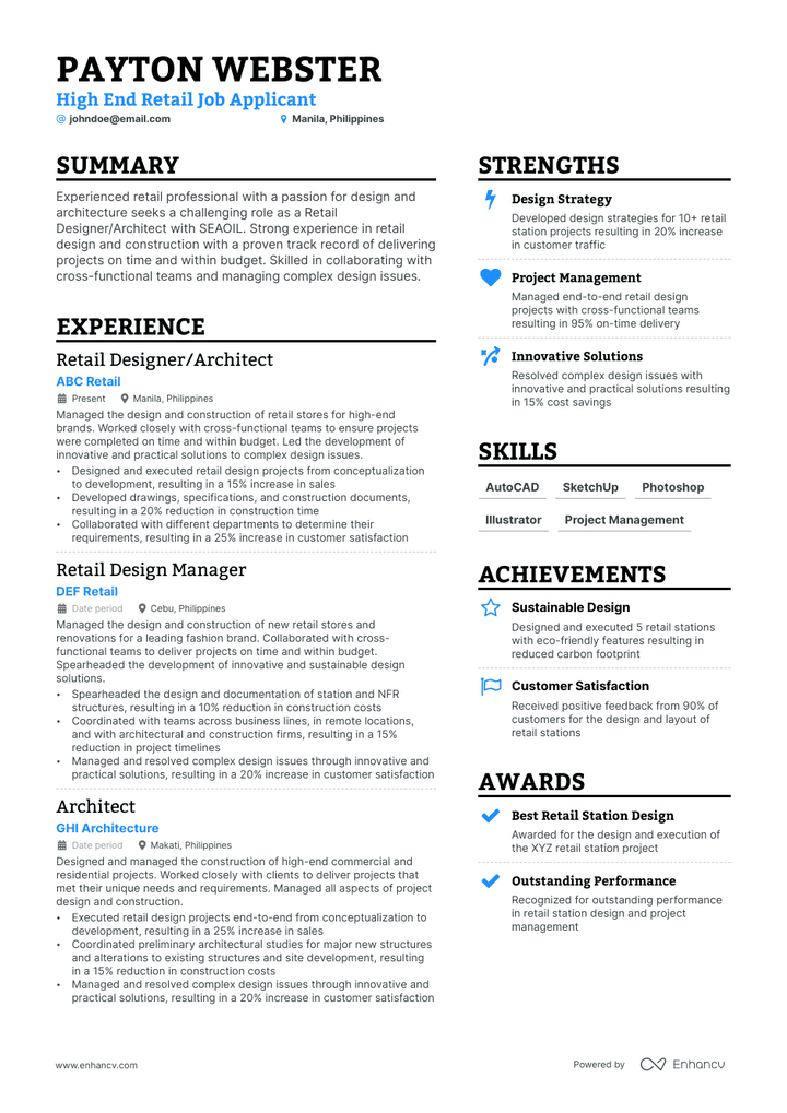 high end retail resume example
