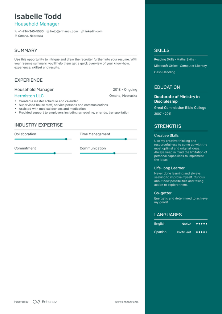 household manager resume example