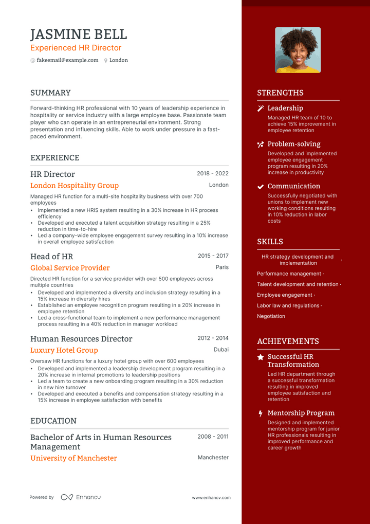 hr director resume example