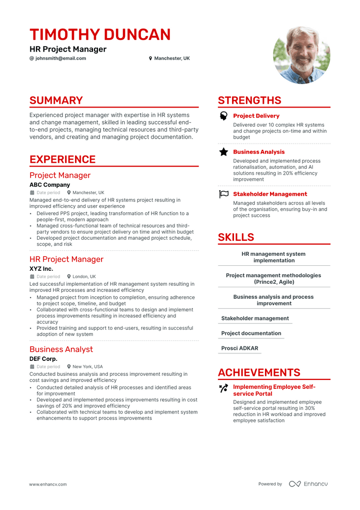 hr project manager resume example