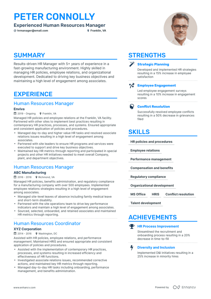 human resources manager resume example