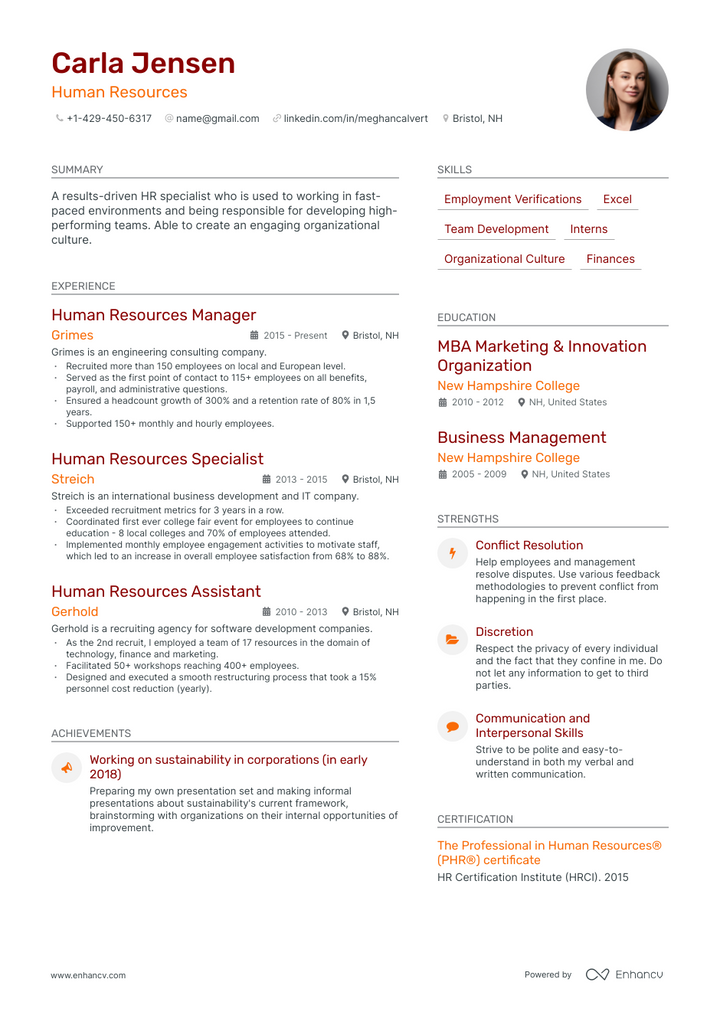 human resources resume example