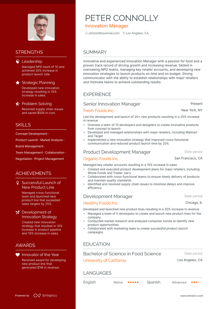 innovation manager resume example