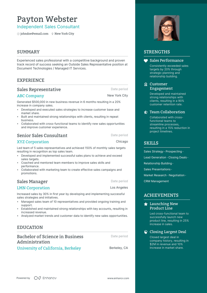 independent sales consultant resume example