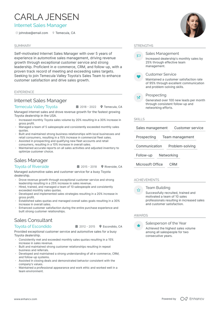 internet sales manager resume example