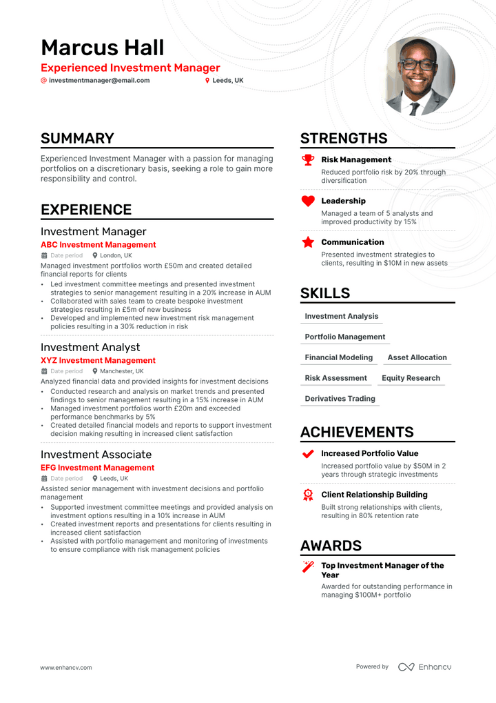 investment manager resume example