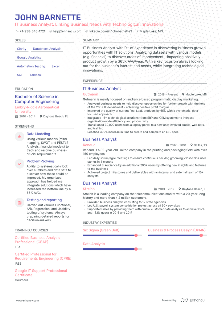 it business analyst resume example