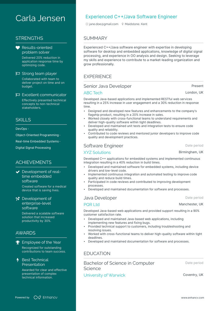 java software engineer resume example