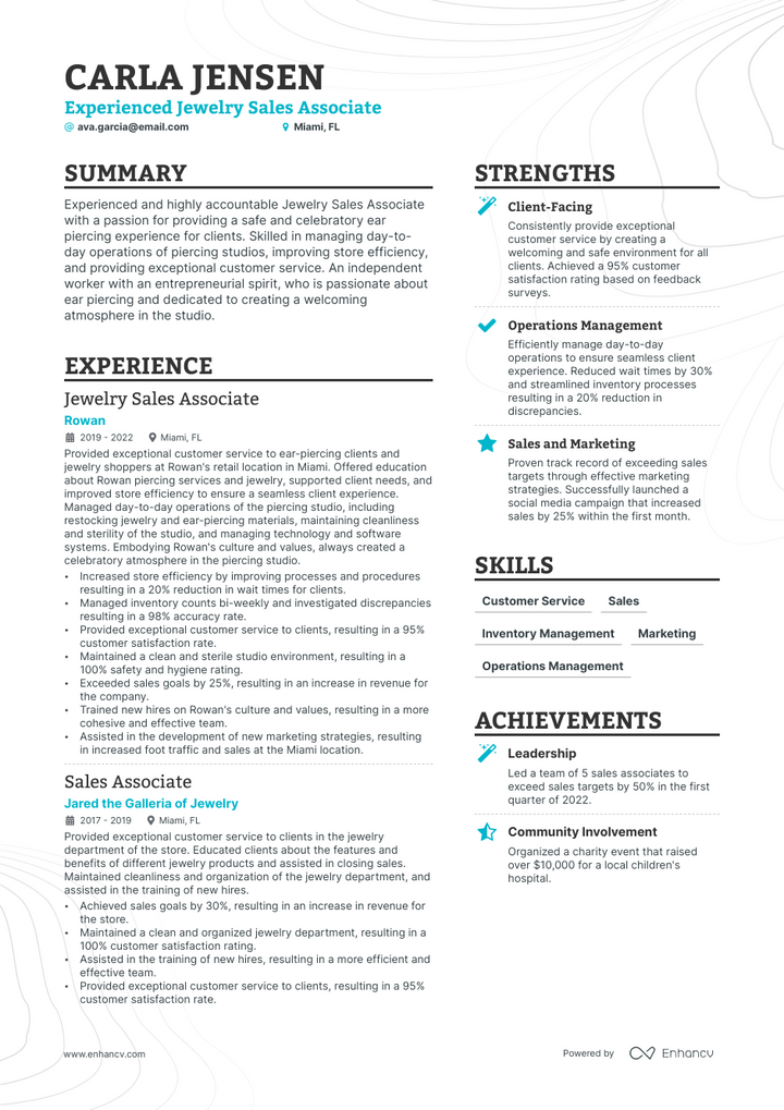 jewelry sales resume example
