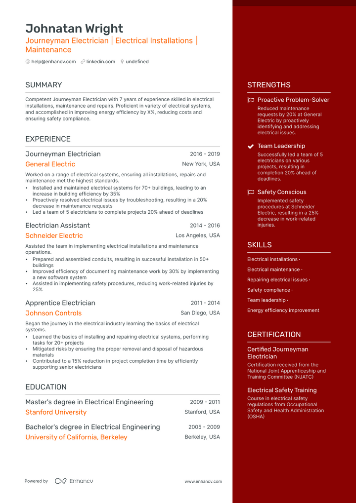 5 Journeyman Electrician Resume Examples & Guide For 2023