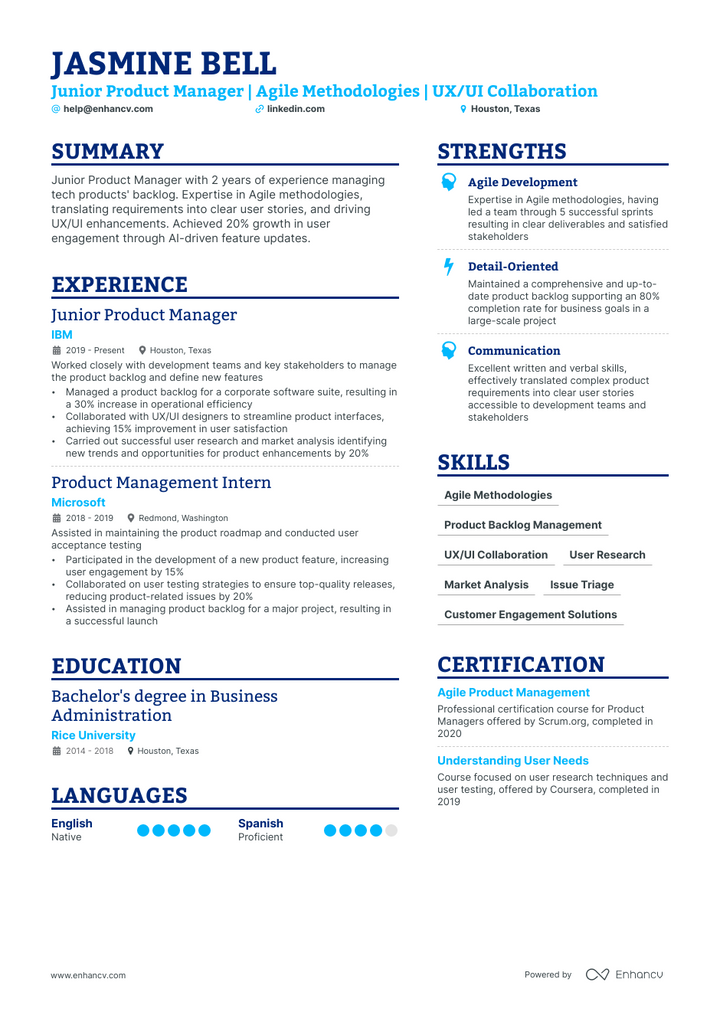 5 Junior Product Manager Resume Examples & Guide For 2023