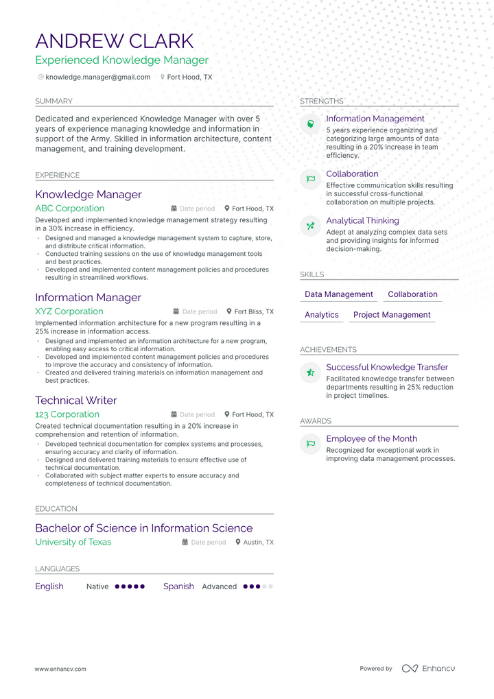 knowledge manager resume example