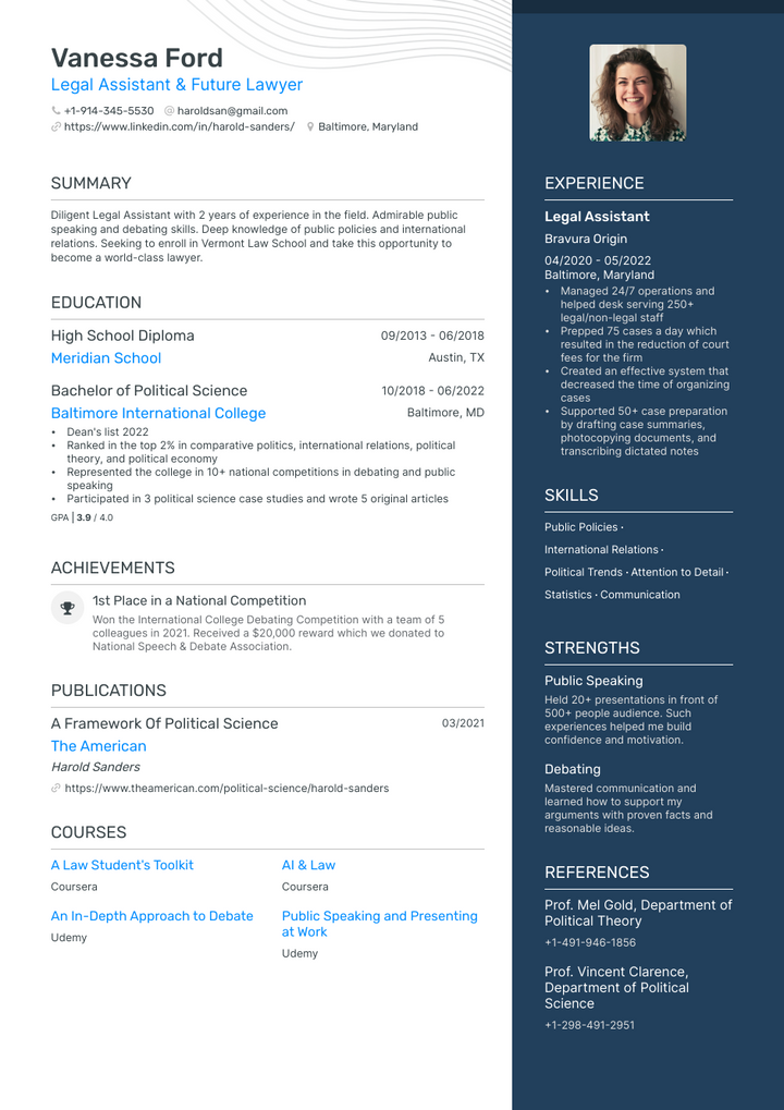 5 Law School Resume Examples & Guide for 2023