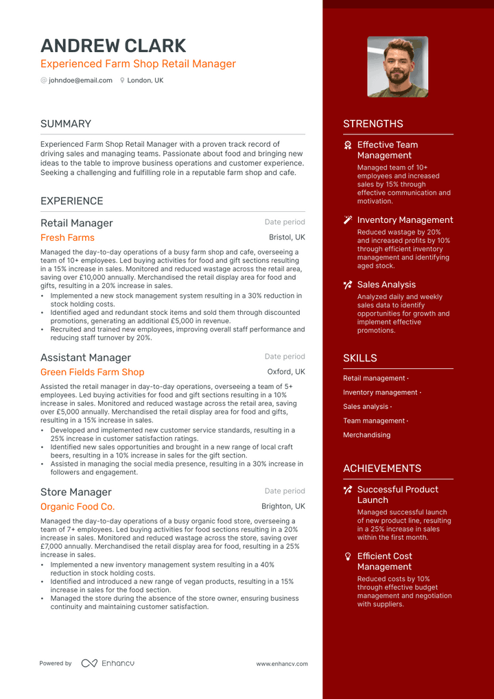 manager retail resume example
