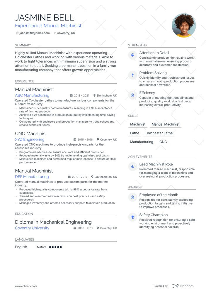 machinist resume example