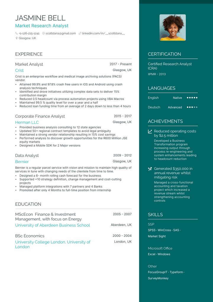 market research resume example