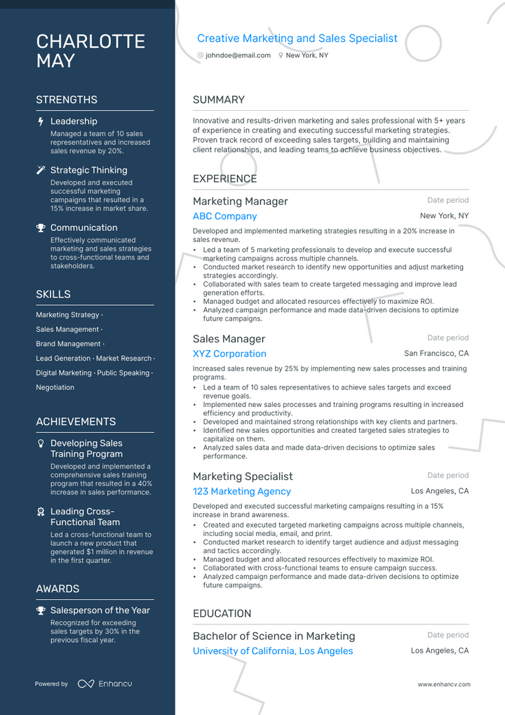 marketing and sales resume example