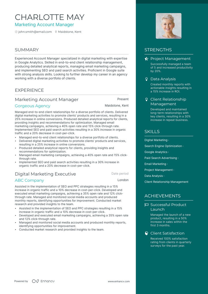marketing account manager resume example