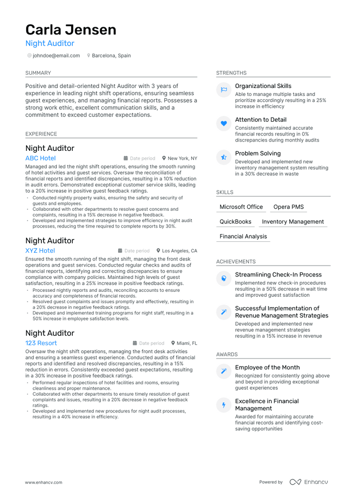 night auditor resume example