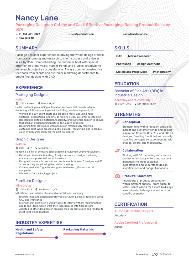 packaging designer resume example