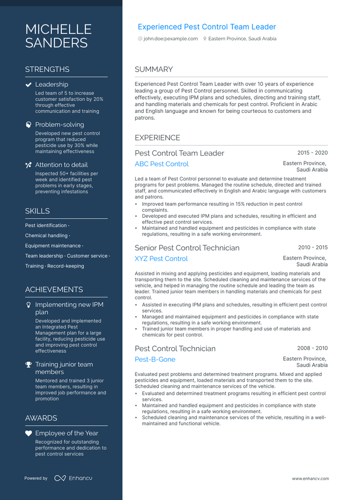 pest control resume example