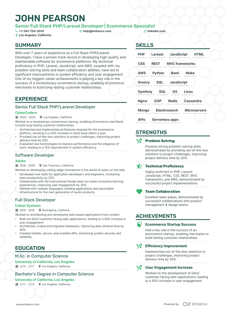 php developer resume example